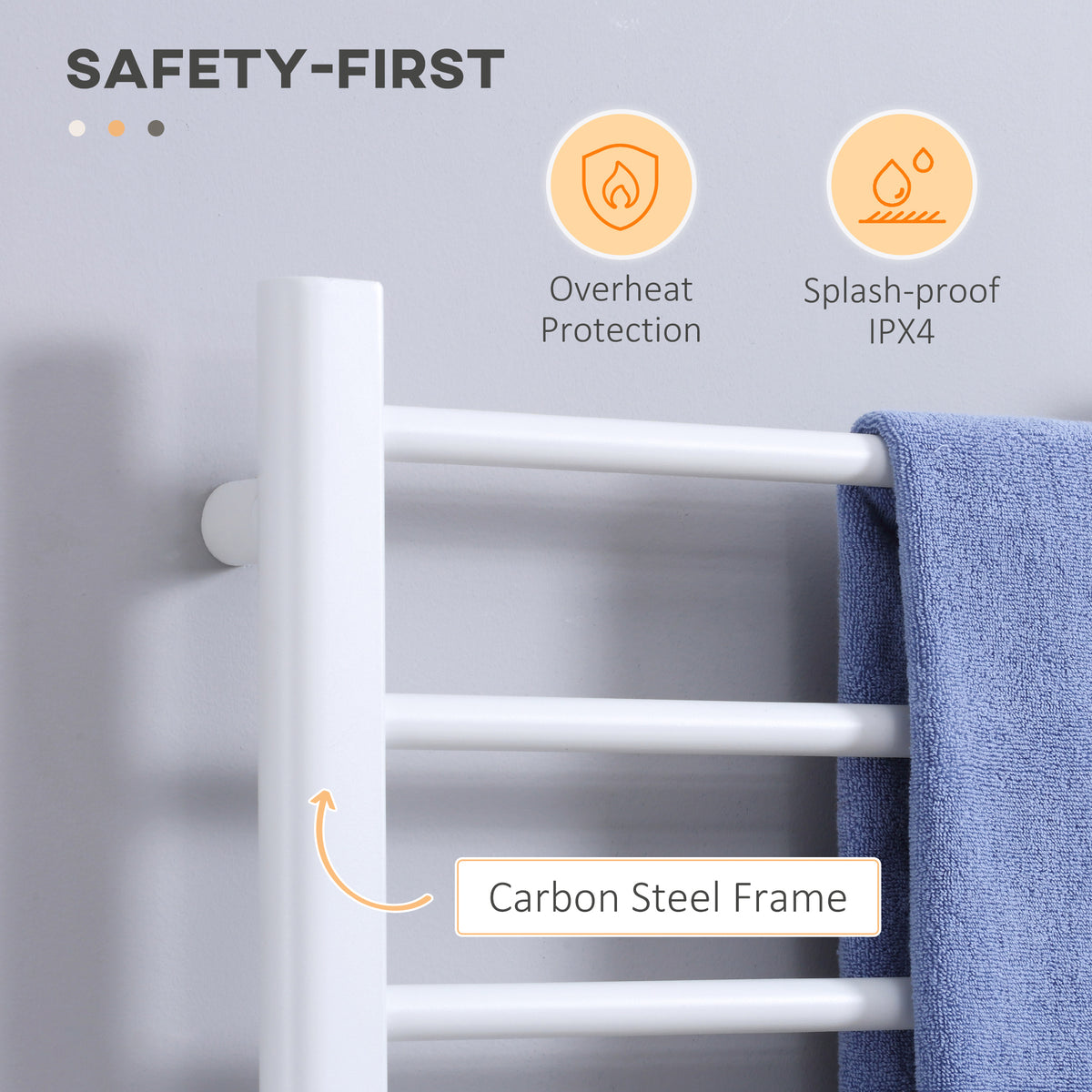 8-Bar Heated Towel Warmer Rack with Built-in Timer and LED Indicators, Wall Mounted & Free Standing Carbon Steel Electric Towel Bar with Adjustable Temperature, White