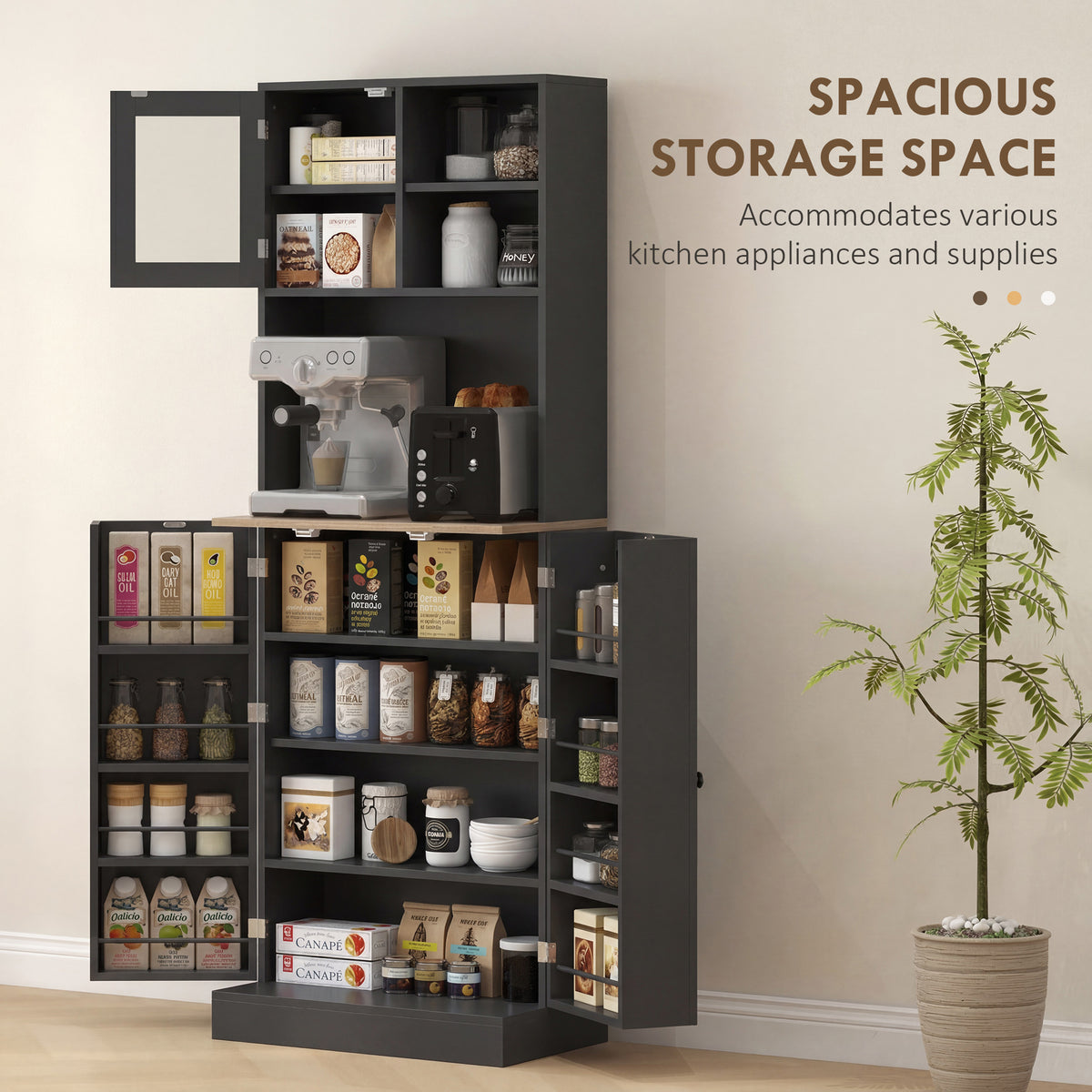 66.5" Tall Kitchen Pantry Cabinet, Kitchen Hutch, Microwave Cabinet with Adjustable Shelves for Dining Room, White
