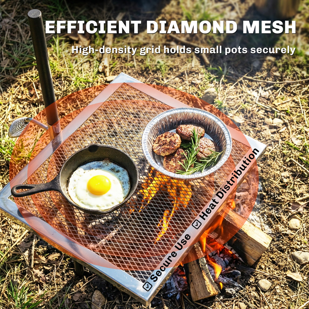 Swivel Campfire Grill, 360° Adjustable Heavy Duty Chrome-Plated Steel Campfire Cooking Grate, Silver