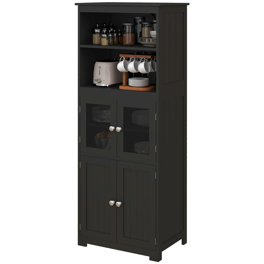 63" Small Buffet with Hutch, 4-Door Kitchen Pantry Storage Cabinet with Adjustable Shelf for Dining Room, Black