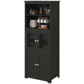 63" Small Buffet with Hutch, 4-Door Kitchen Pantry Storage Cabinet with Adjustable Shelf for Dining Room, Black
