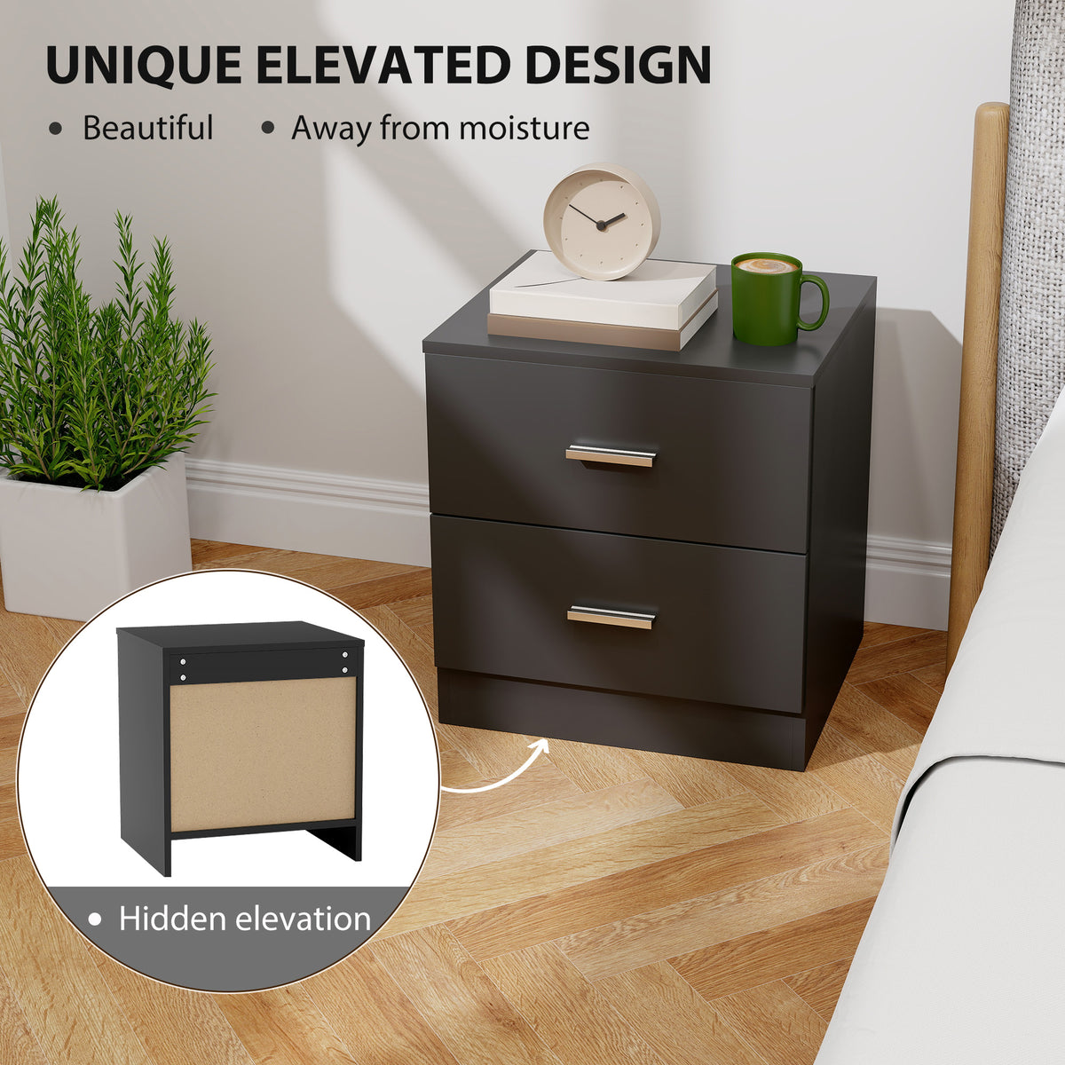 Bedside Table with 2 Drawers, Modern Nightstand for Bedroom, White