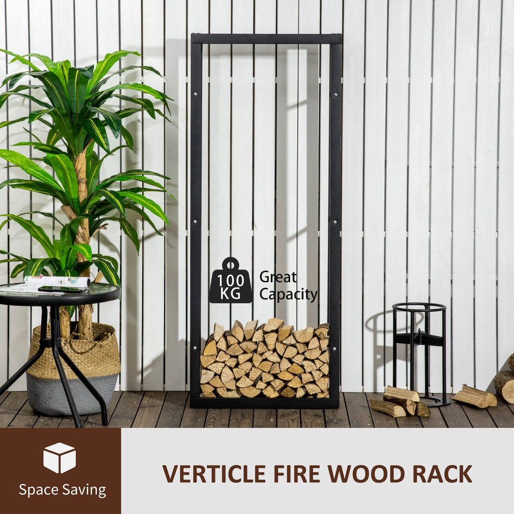 23.6" x 9.8" x 59.1" Firewood Rack Outdoor, Log Holder Fireplace Storage Rack with Handles and 220 lbs. Weight Capacity, Black