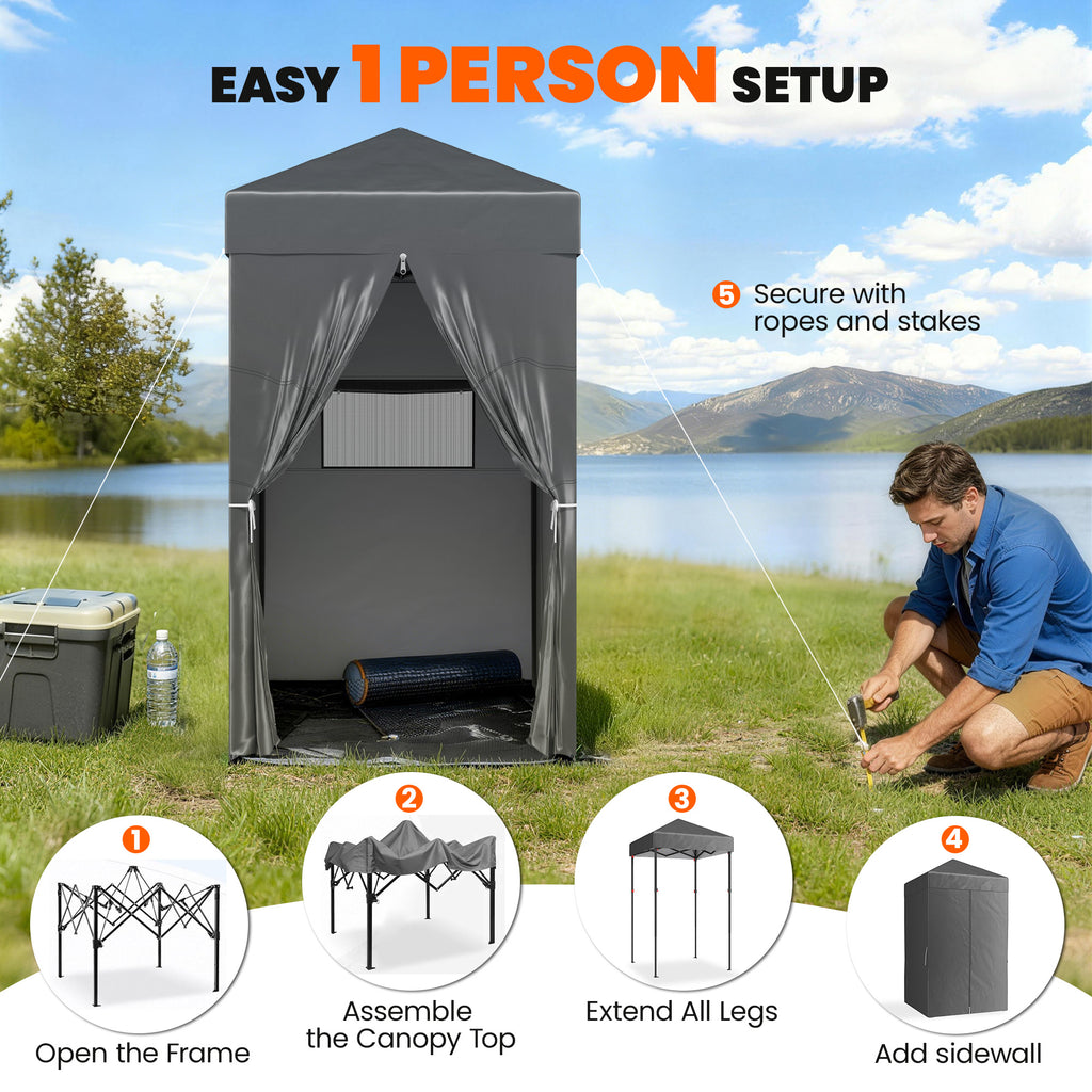 5 x 5 ft Compact Pop Up Canopy Tent, UPF 50+ Changing Room, Portable Instant Privacy Canopy with Mesh Window, Dark Grey