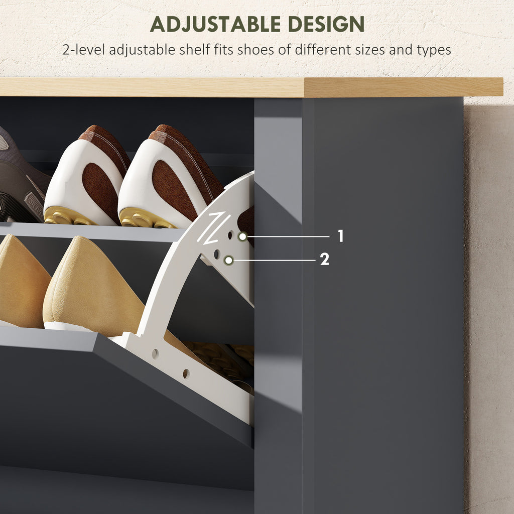 Shoe Storage Cabinet with 2 Flip Drawers and Adjustable Shelves for 8–12 Pairs of Shoes, Dark Grey