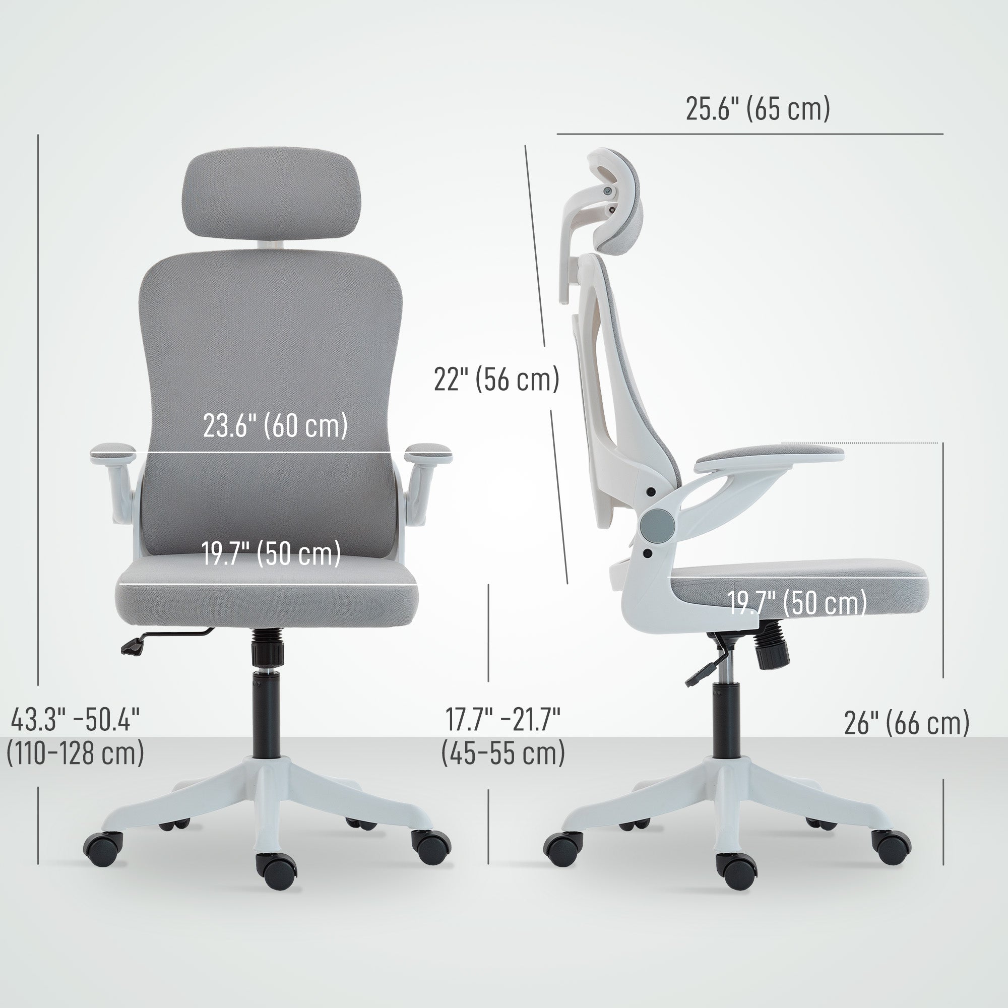 Ergonomic Office Chair, Swivel Desk Chair with Adjustable Lumbar Support, Headrest and Height, Flip-up Armrests, Grey