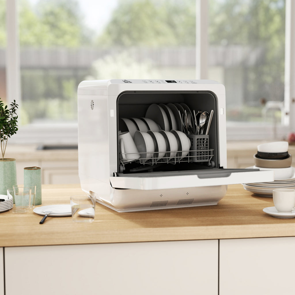 Portable Dishwasher, Counter Dishwasher with 4 Place Settings, 5 Washing Programs, Air-Dry Function, 6L Water Tank