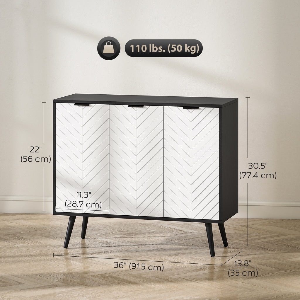 Modern Sideboard and Buffet, Dining Room Cabinet with Adjustable Shelves and 4 Doors, Black
