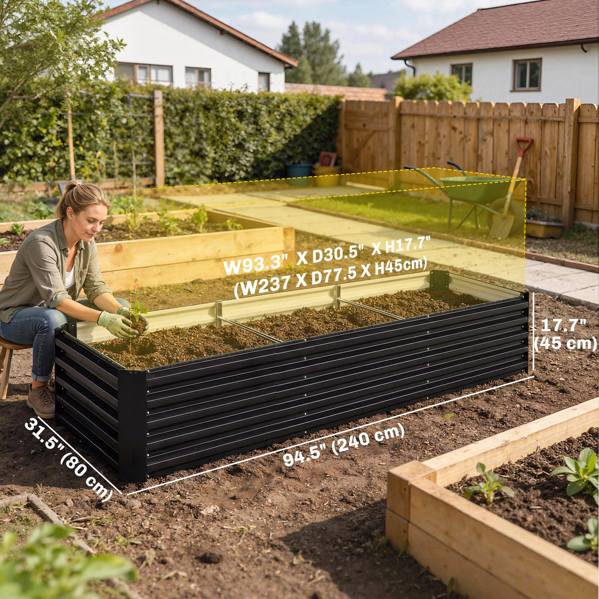 8 x 1.3 x 1.5ft Galvanized Raised Garden Bed, Reinforced Outdoor Planter Box with Open Bottom, Green