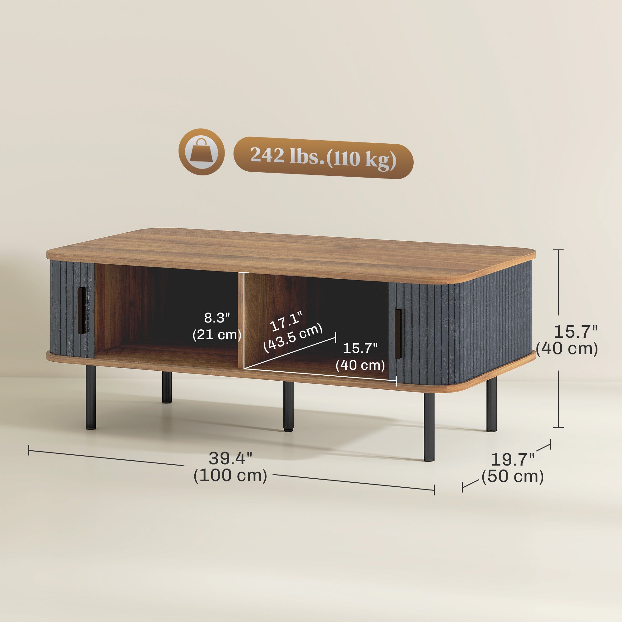 Nordic Side Table ምስ Fluted Tambour ዝንቀሳቐስ ማዕጾታትን ኣስራሓ እግሩን፣ መበሊ ዕቑር ንዘቕርብ ሳንዱቕ ንመቀመጢ ክፍሊ፣ ጸሊም