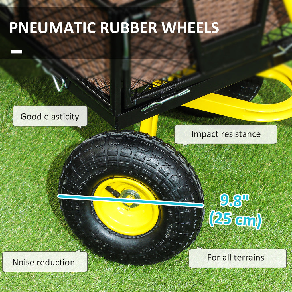 Steel Garden Cart, Utility Wagon with Removable Sides, 10" Wheels, 180° Rotating Handle, 440lbs Capatity