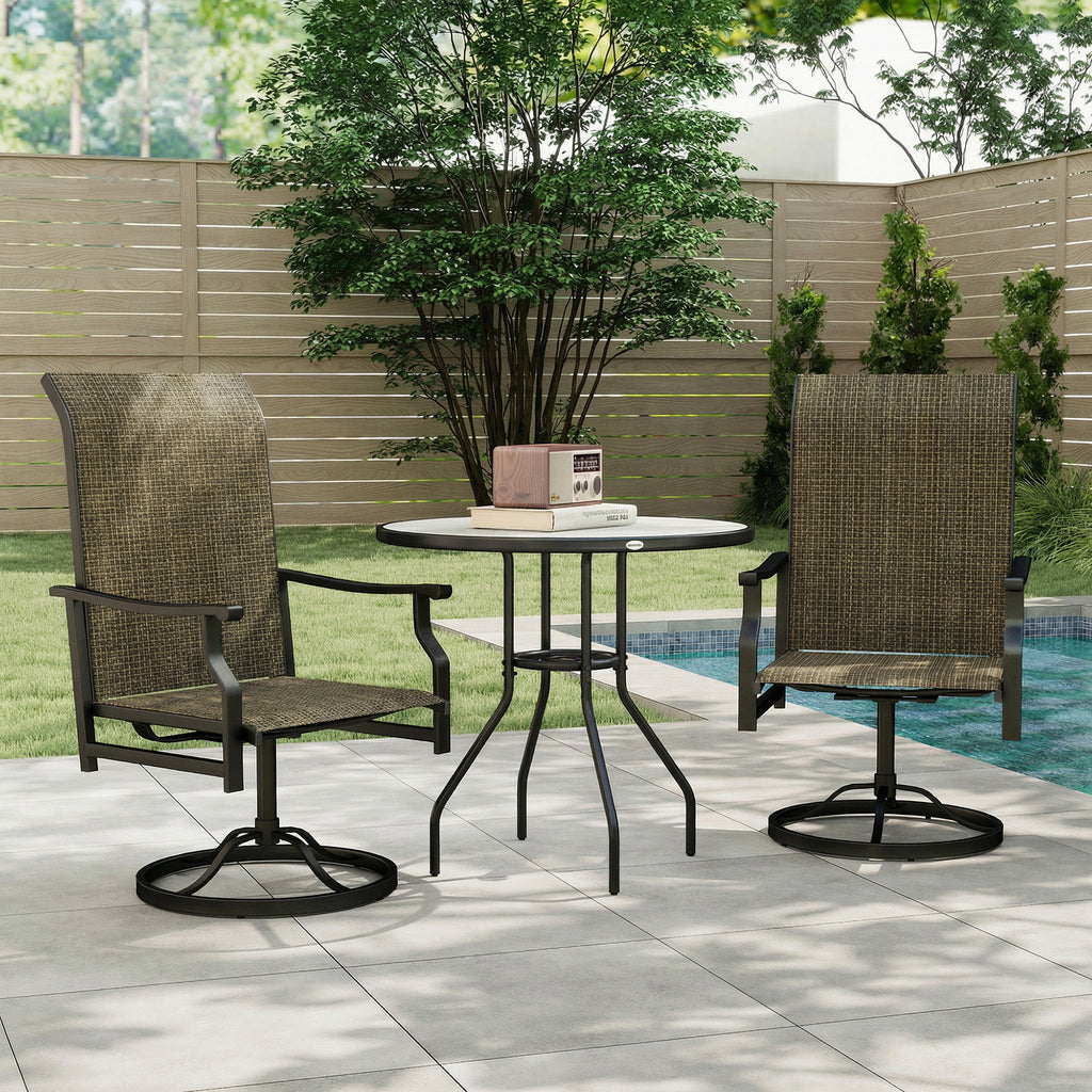 Patio Swivel Chair Set of 2, Swivel Rocker Outdoor Chairs with High Back, for Lawn Garden Backyard Deck, Brown