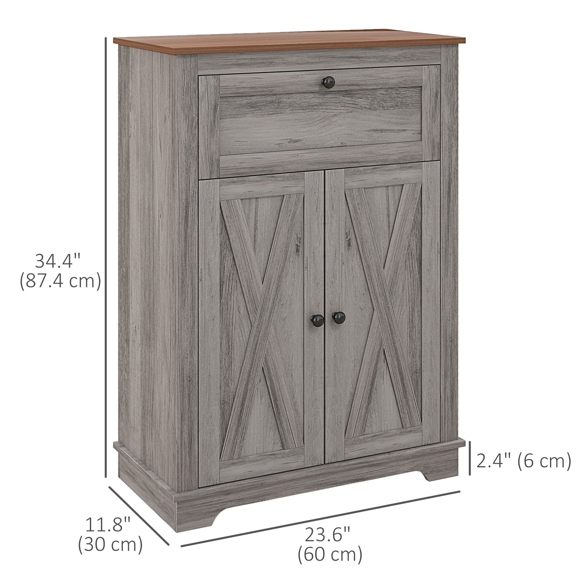 Storage Cabinet Farmhouse Sideboard Storage Cabinet with Doors and Drawer for Kitchen, Living Room, Grey Wash