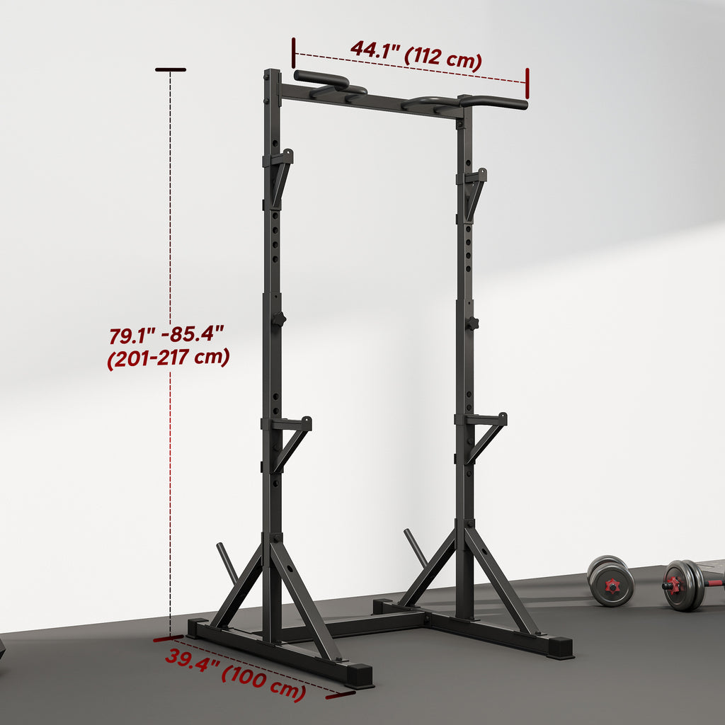 Soozier Adjustable Squat Rack, Multi-Function Bench Press Rack with Weight Plate Holders and Pull up Bar, Black