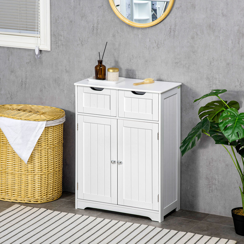 Bathroom Cabinet, Bathroom Storage Cabinet with 2 Drawers, Adjustable Shelf for Living Room, Entryway, White