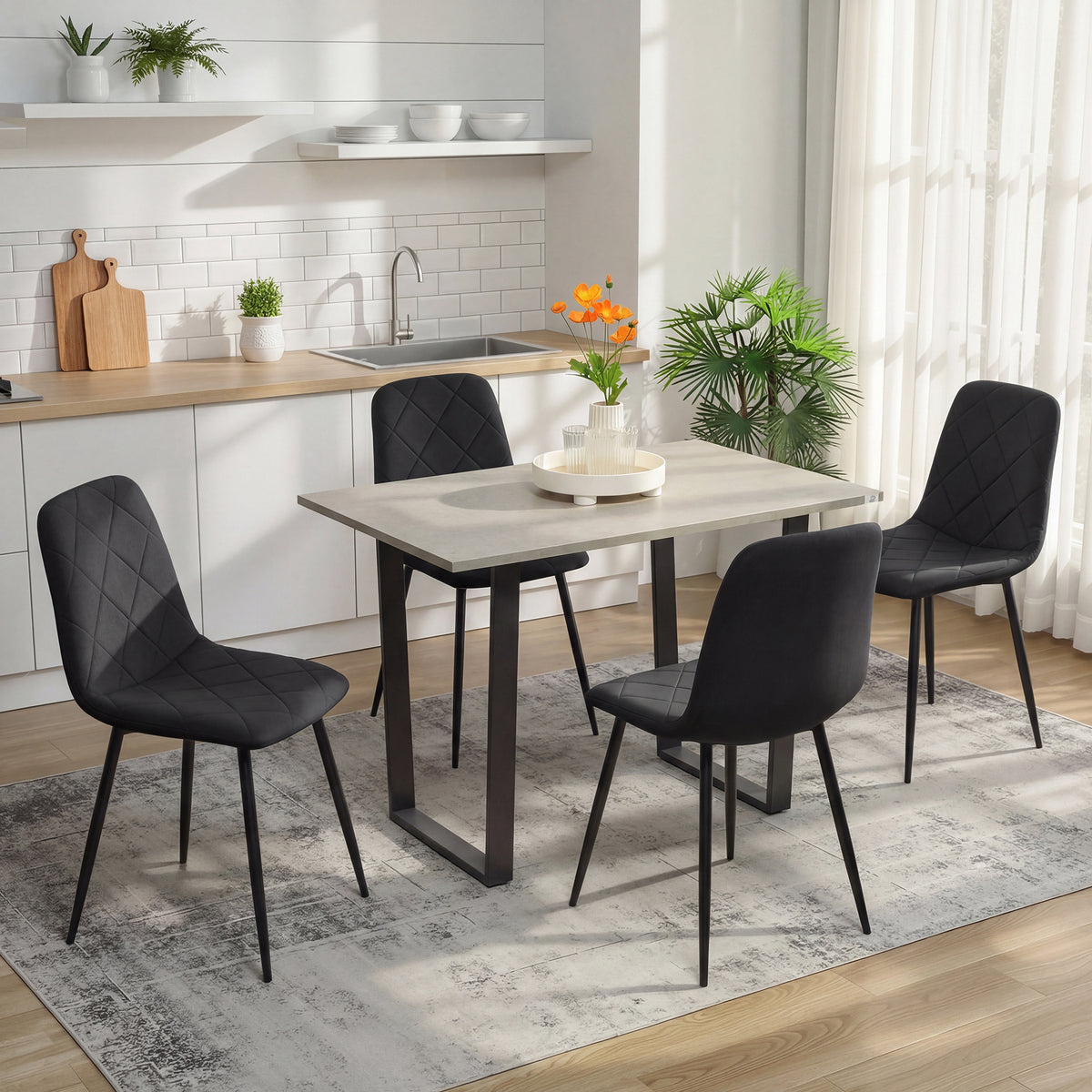Dining Chairs Set of 4, Upholstered Dining Room Chairs with Steel Legs, Modern Kitchen Chair for Dining Room, Grey