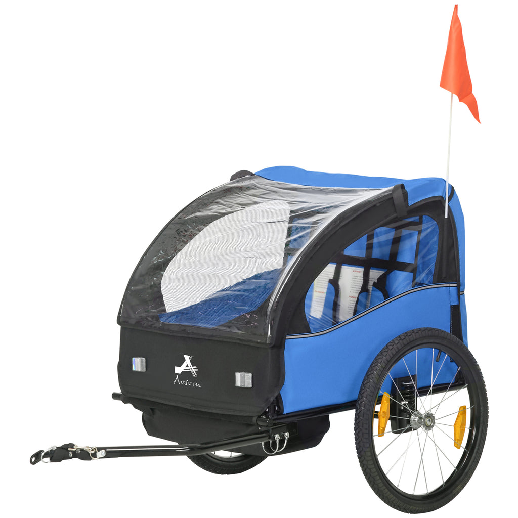 Aosom 2 Seat Bike Trailer for Kids, Baby Stroller with Storage Bag, 5 Point Harness, Bicycle Trailer with 20" Wheels, Green