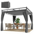 10' x 10' ደገ ጋዜቦ፣ ምስ መጋረጃታት ዝምለስ ፐርጎላ ካኖፒ፣ UPF30+ ብራኽ ዘይብሉ ብረት ፐርጎላ ኪት፣ ጸሊም ግራጫ