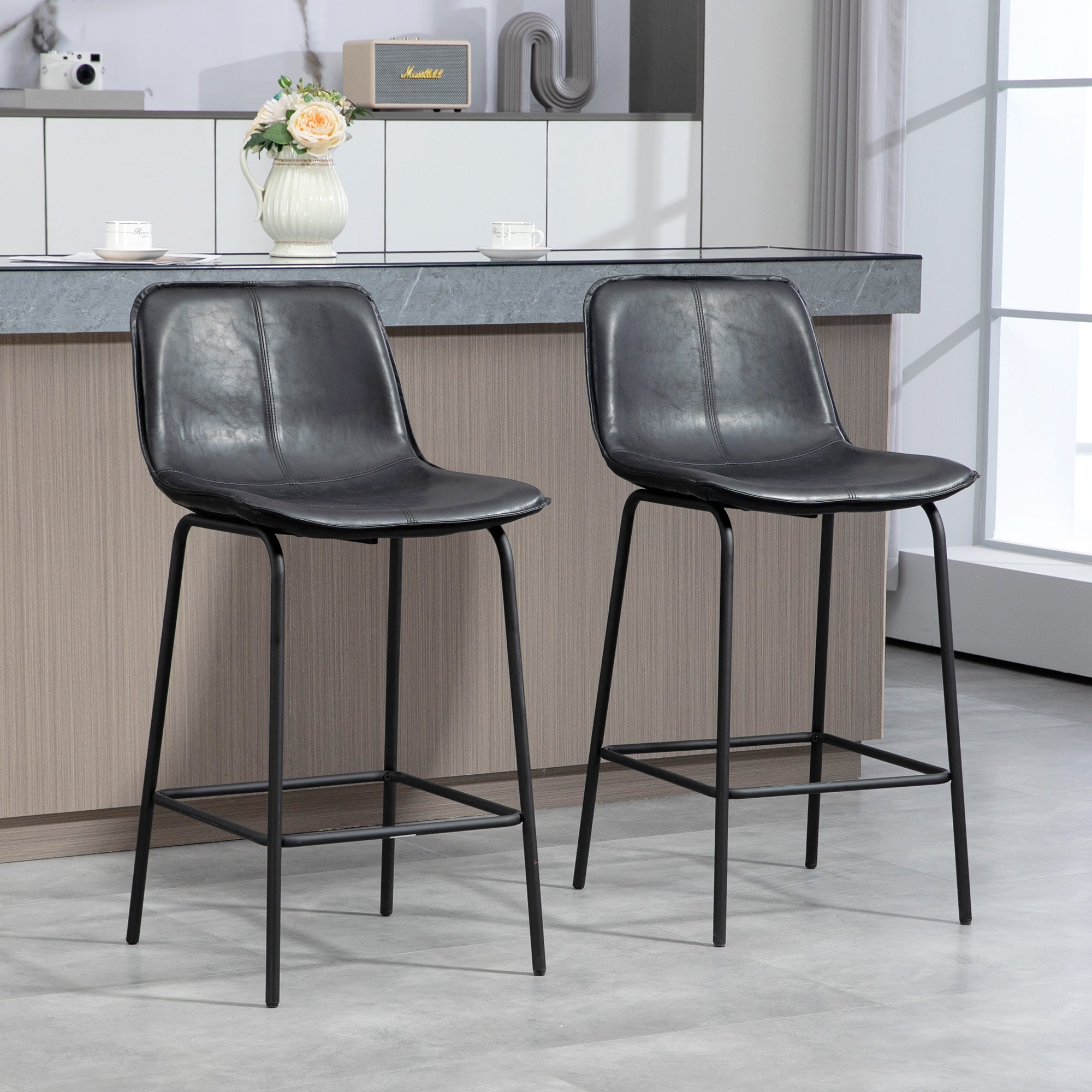 Bar Stools Set of 2, Upholstered Counter Height Bar Chairs, Kitchen Stools with Steel Legs