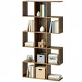 5-Tier Bookshelf, S Shaped Geometric Bookcase with 15 Compartments, Rustic Brown