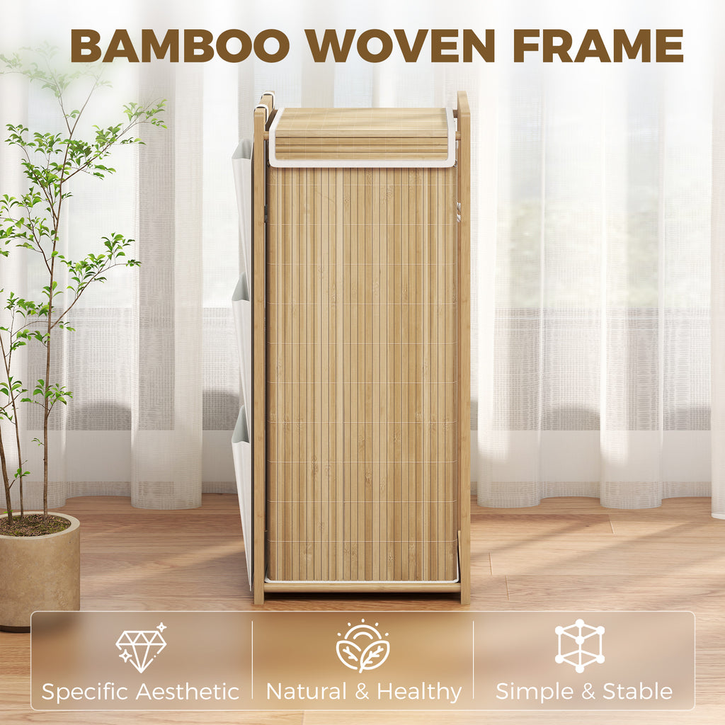 Bamboo Laundry Hamper with Removable Drawstring Bag and Side Storage Pockets, 20 Gal, Natural