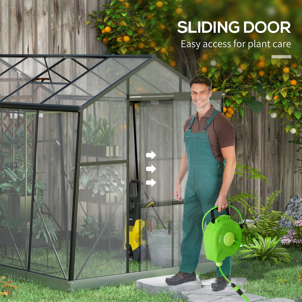 6' x 2.5' Walk-in Polycarbonate Greenhouse Aluminium Green House with Sliding Door, 5-Level Roof Vent, Rain Gutter