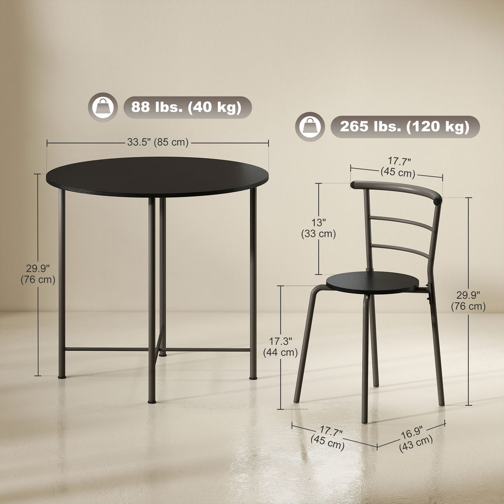 5 Piece Dining Table Set, Space Saving Round Dining Set for 4 with Metal Frame for Small Spaces, Black Wood Grain