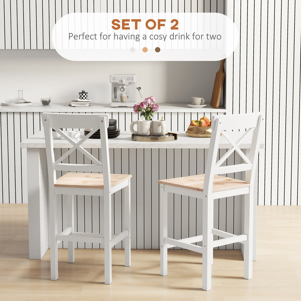 Counter Height Stools Set of 2, Farmhouse Bar Stools with Backs, Solid Wood Counter Stools for Kitchen Island