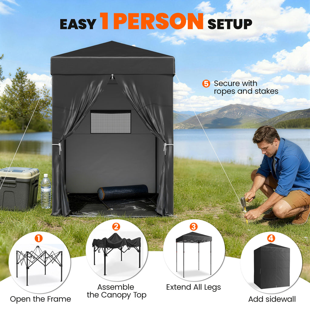 4 x 4 ft Compact Pop Up Canopy Tent, UPF 50+ Changing Room, Portable Instant Privacy Canopy with Mesh Window, Black