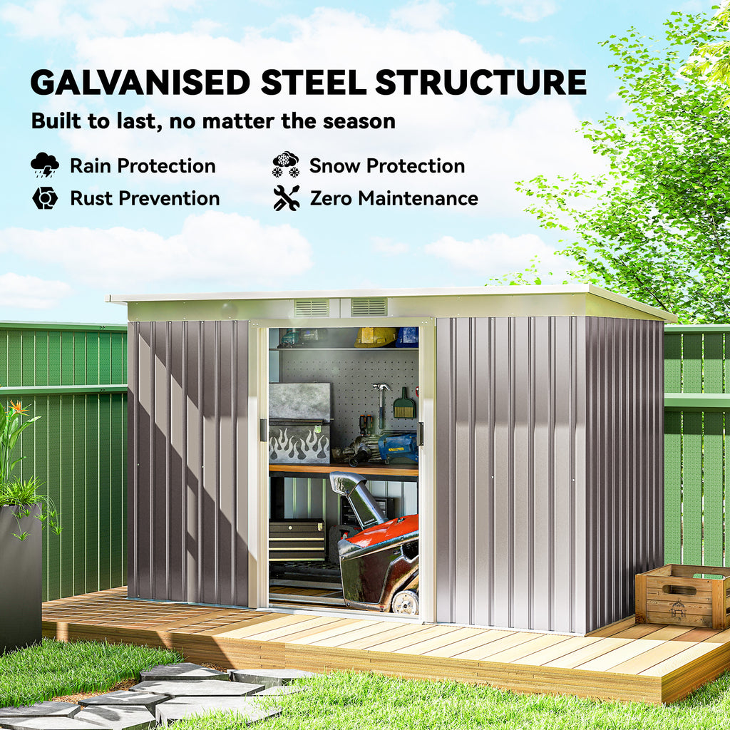 9' x 4' Garden Metal Storage Shed Outdoor Equipment Tool Box with Foundation Kit, Ventilation & Doors, Light Green