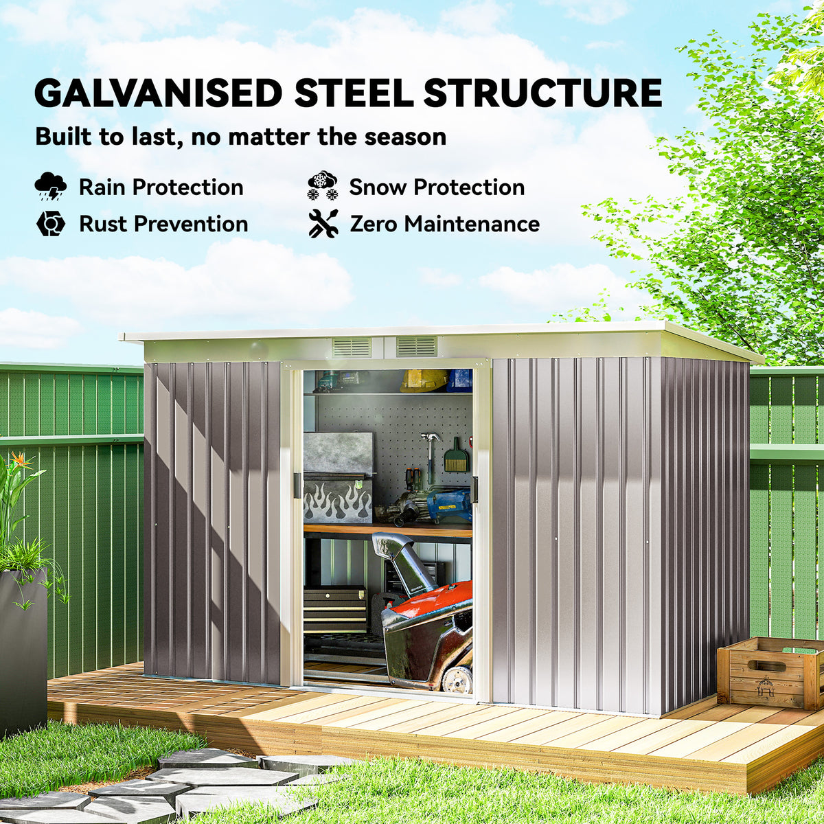9' x 4' Garden Metal Storage Shed Outdoor Equipment Tool Box with Foundation Kit, Ventilation & Doors, Light Green