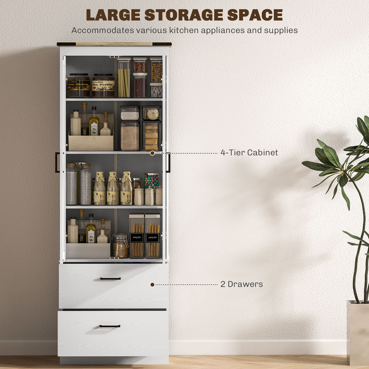 67" Tall Kitchen Pantry Storage Cabinet, Kitchen Pantry Cabinet with Doors, Drawers and Adjustable Shelves, Cream White