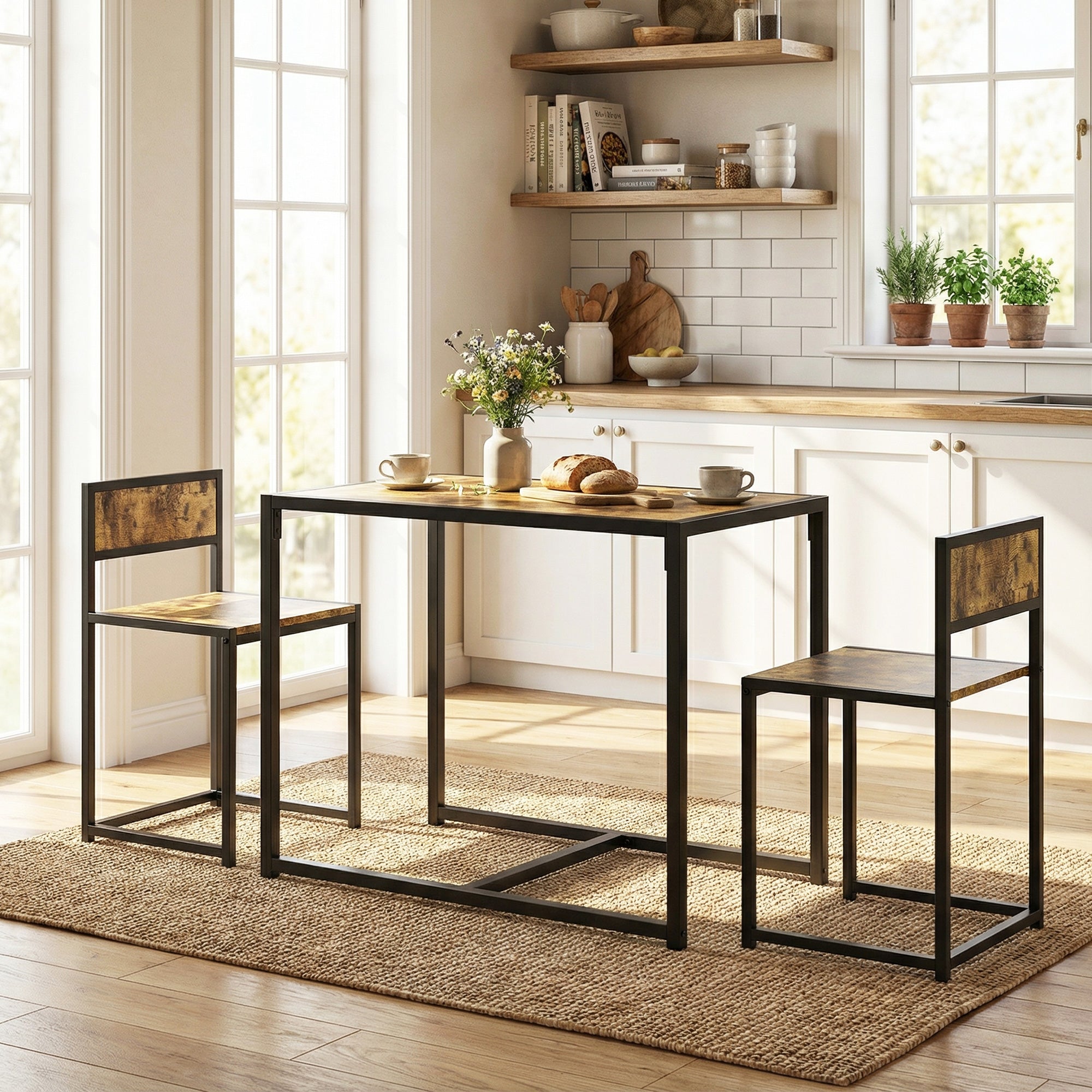 Dining Table Set, Industrial Dining Set for 2, Kitchen Table and Chairs for Small Space, Dining Room Table with Chairs