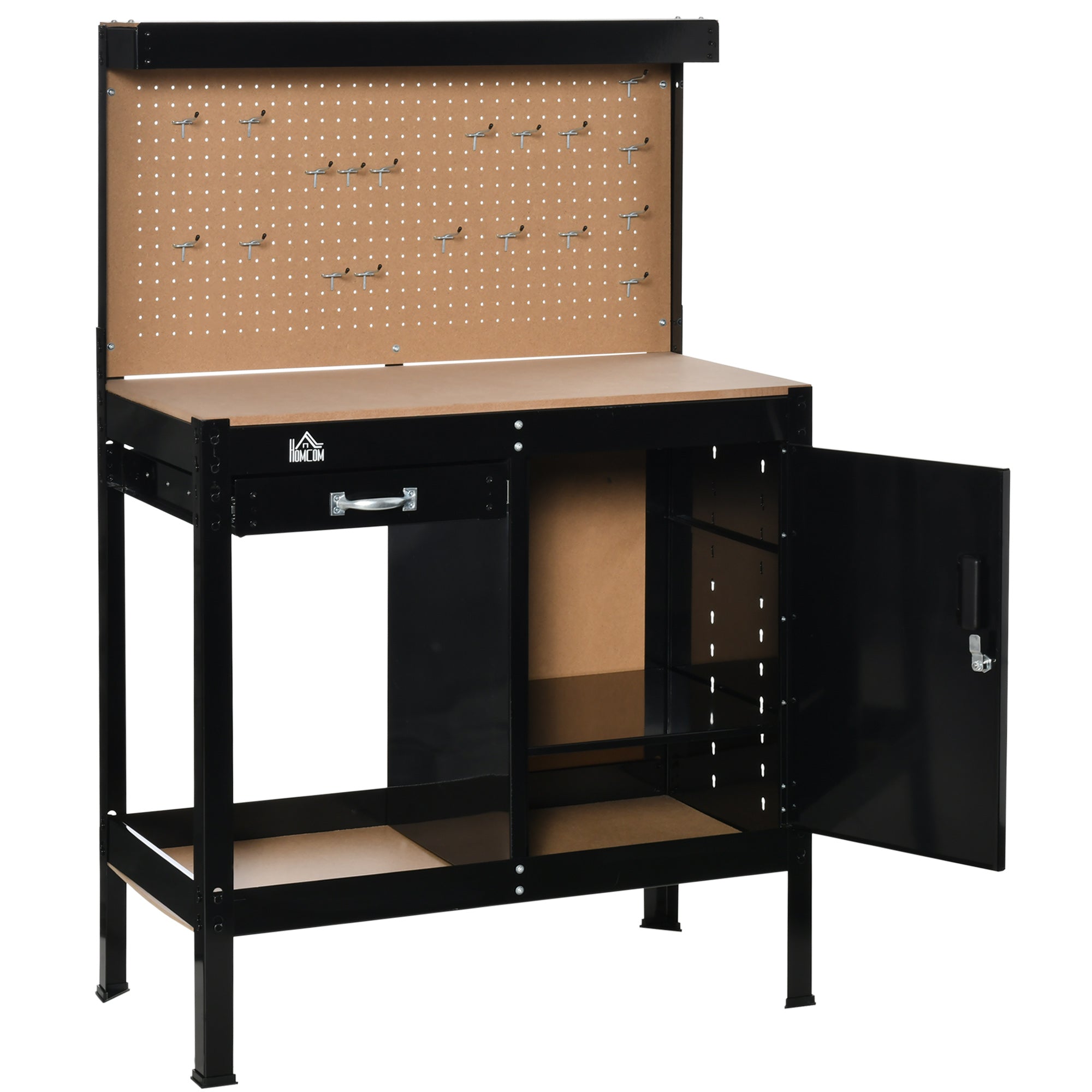 Multipurpose Tool Workbench for Garage, Garage Bench with Storage Drawer, Peg Board, Lockable Cabinet