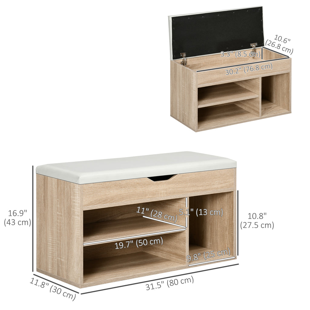 Shoe Bench Entryway Storage Rack with Padded Cushion, Hidden Storage for Hallway, Living Room, Natural