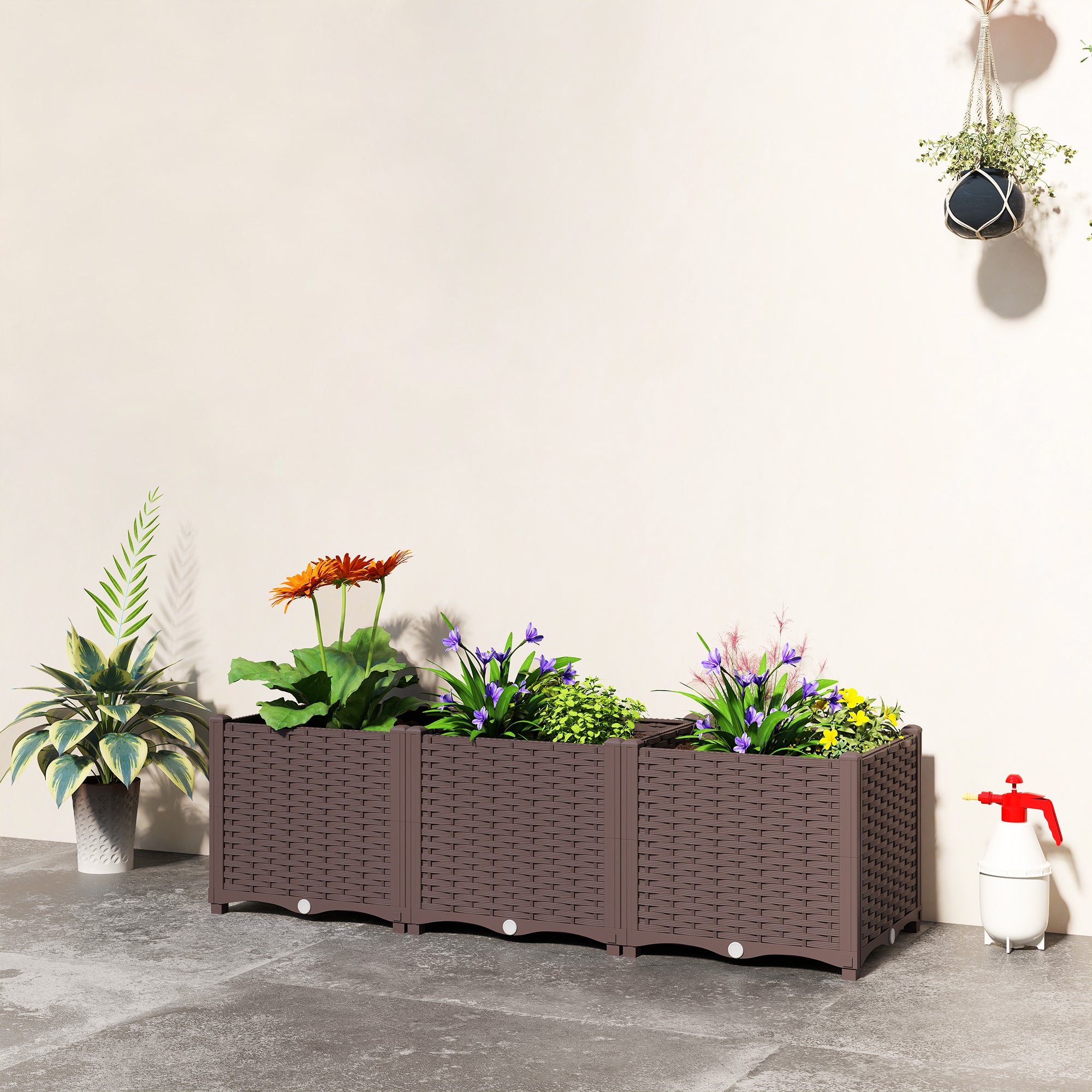 Plastic Raised Garden Bed with Legs, Self Watering Elevated Planter Boxes with Drainage Holes and Plugs