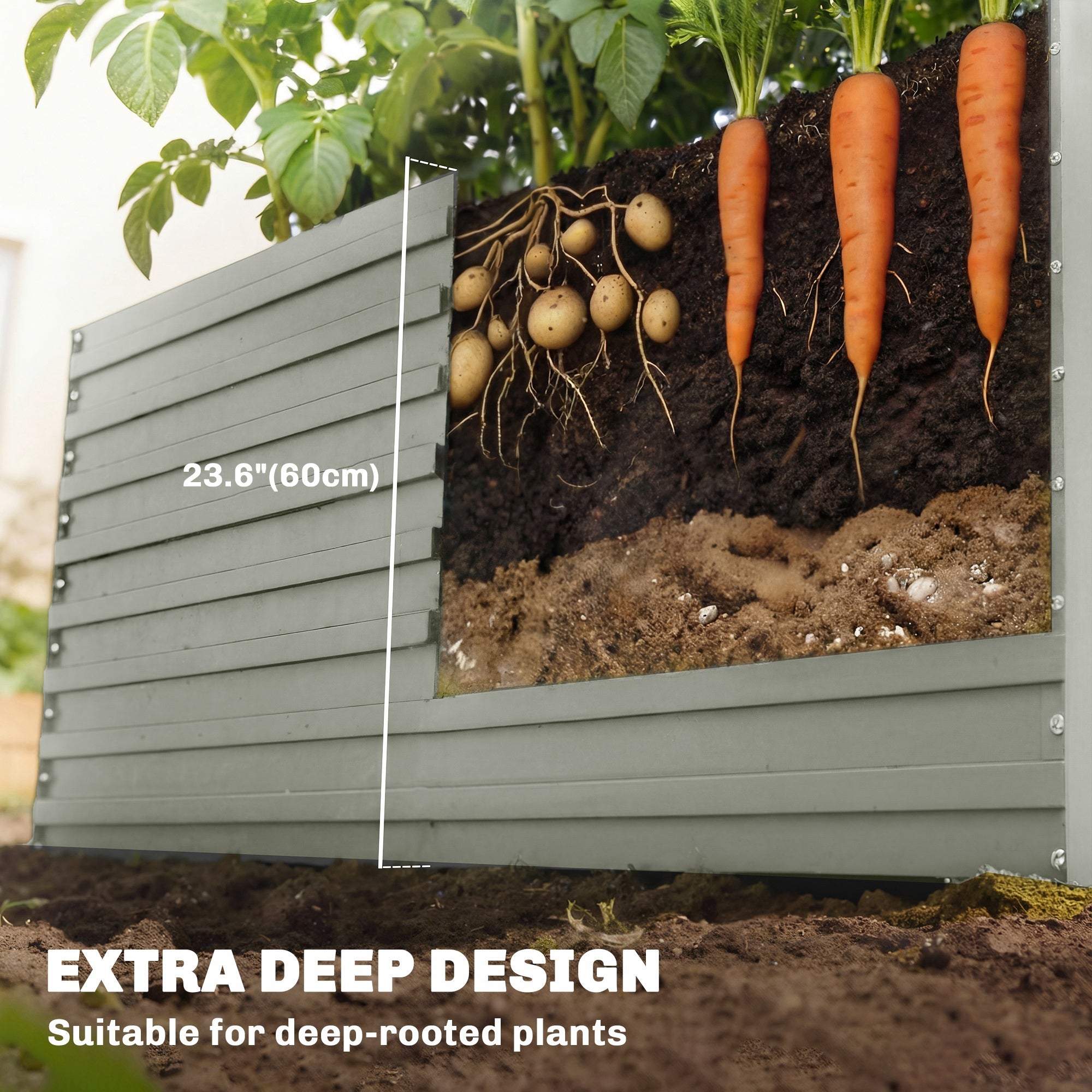 6' x 3' x 2' Raised Garden Bed, Galvanized Planter Box for Growing Flowers, Herbs and Vegetables, Light Grey