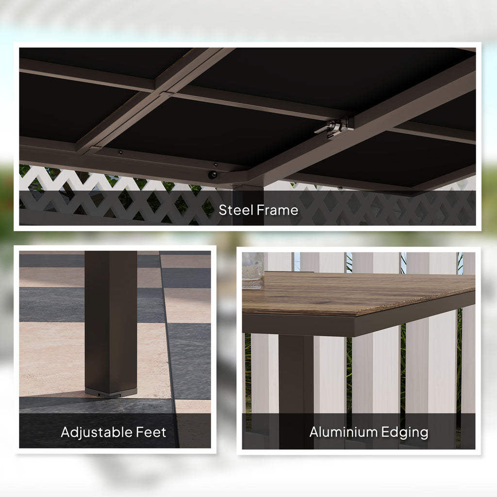 63"-94.5" Extendable Patio Dining Table for 6-8 Person, Outdoor Dining Table with Aluminium Edging, Steel Frame, Brown