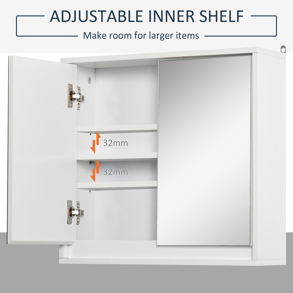 Wall Mounted Bathroom Medicine Cabinet Mirrored Cabinet with Hinged Door 2-Tier Storage Shelves White