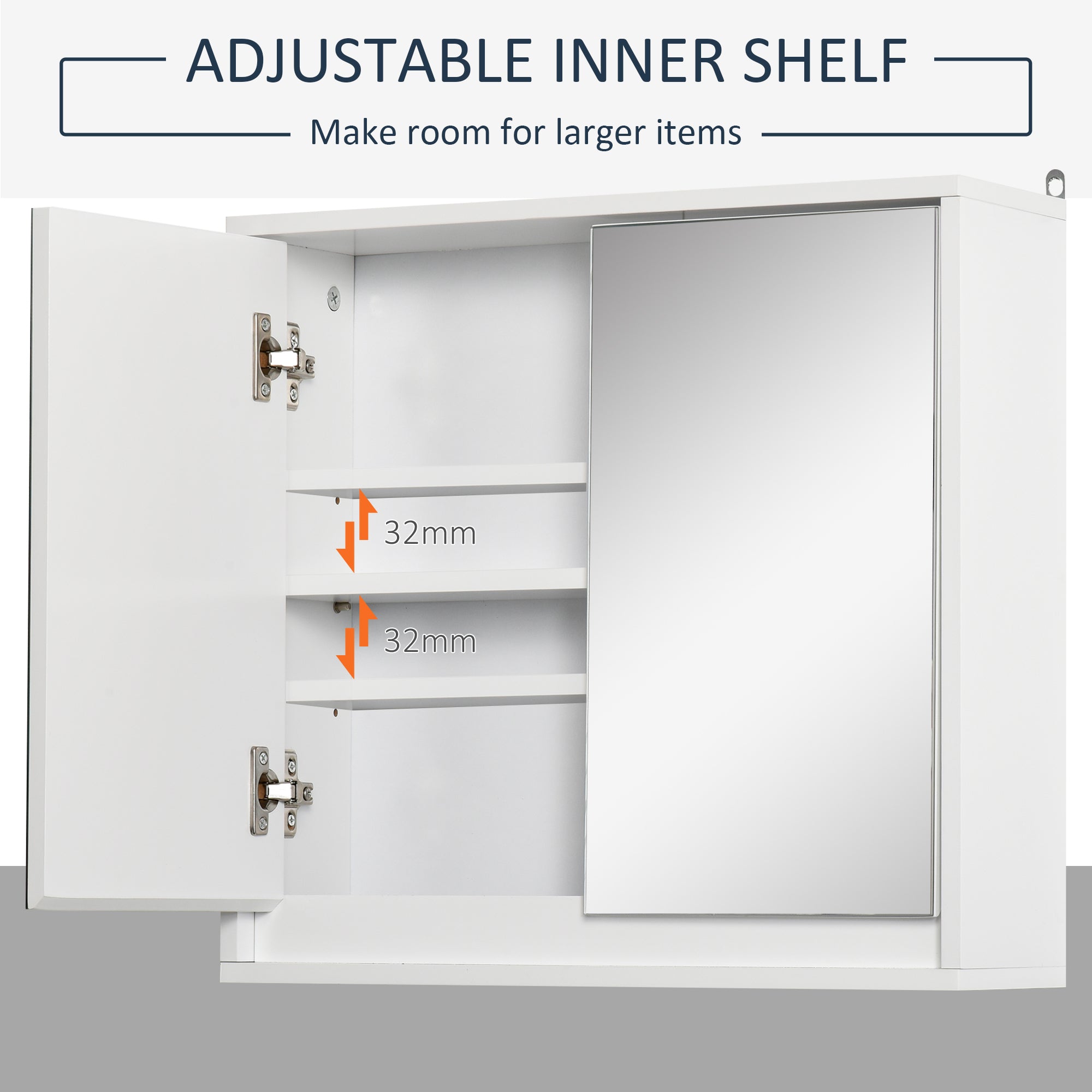 Wall Mounted Bathroom Medicine Cabinet Mirrored Cabinet with Hinged Door 2-Tier Storage Shelves White