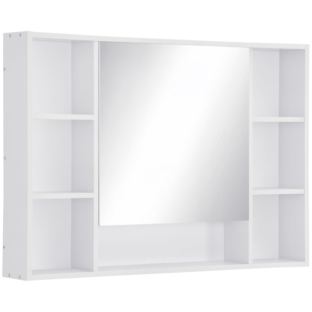 Wall Mounted Medicine Cabinet, 39.25"W x 27.5"H Bathroom Mirror Cabinet with Single Mirrored Door, Shelves and Storage Cupboard, White