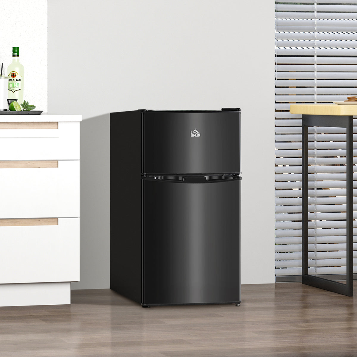 3.2 Cu Ft Compact Refrigerator, Mini Fridge with Freezer, Adjustable Shelves and Reversible Doors for Bedroom, Black