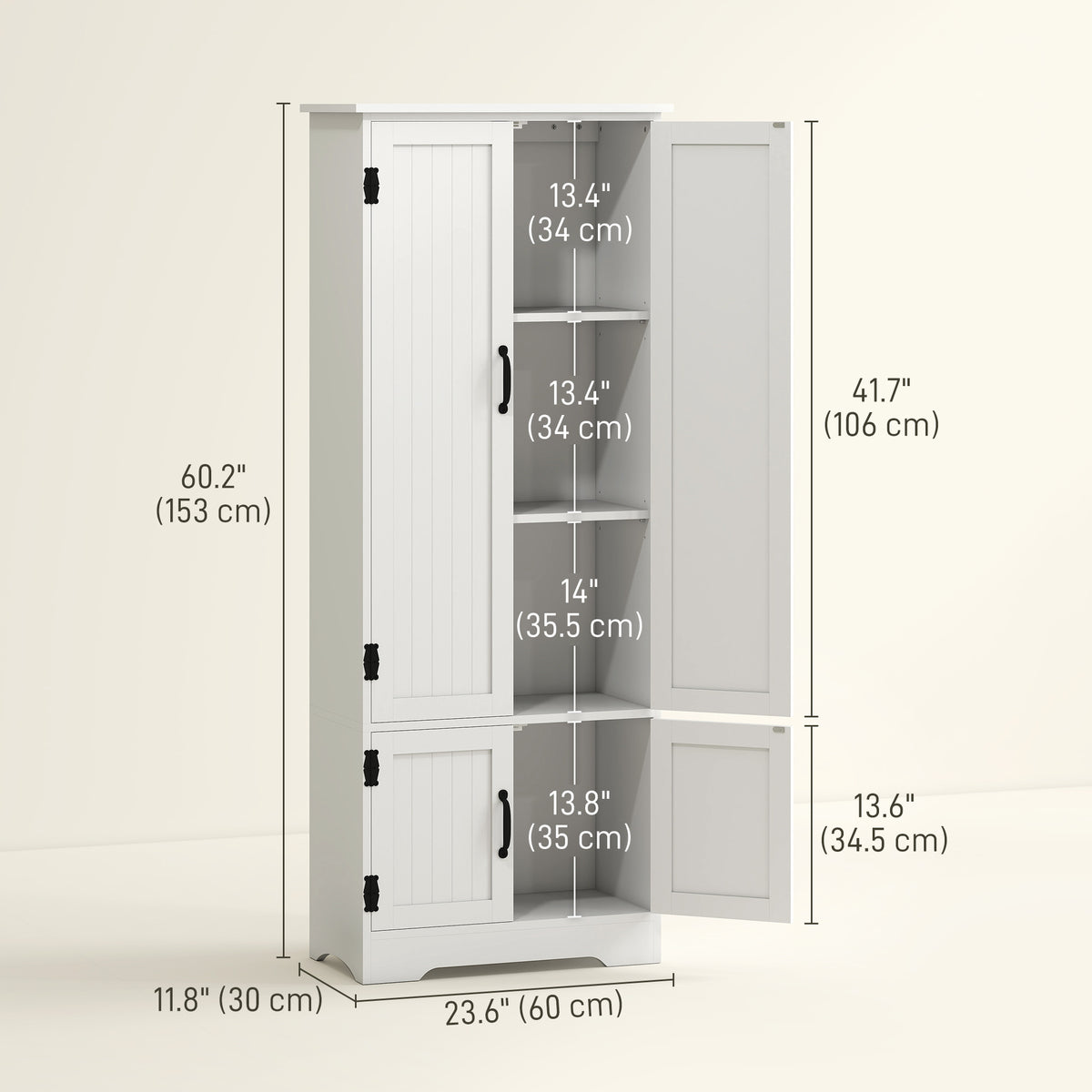 48" 4-Door Storage Cabinet Multi-Storey Large Space Pantry with Adjustable Shelves Black