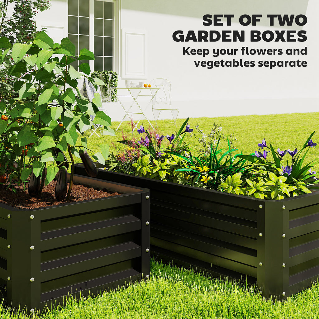Galvanized Raised Garden Beds, Outdoor Planter Box, Set of 2, for Flowers, Herbs and Vegetables, Green