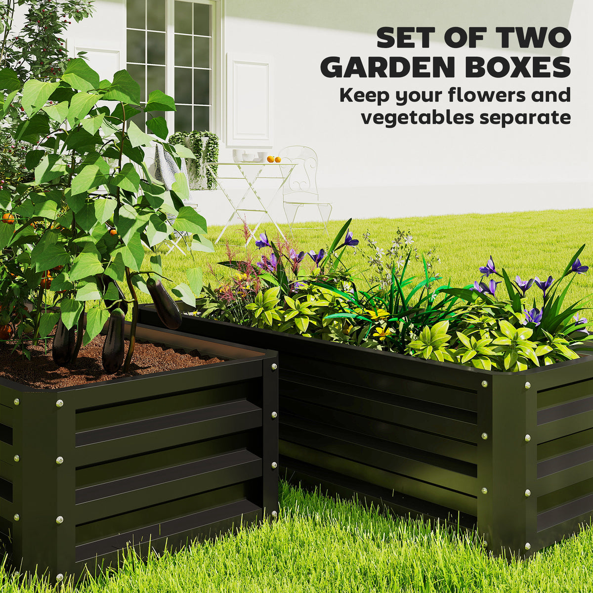 Galvanized Raised Garden Beds, Outdoor Planter Box, Set of 2, for Flowers, Herbs and Vegetables, Green