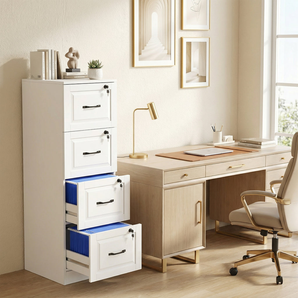 3 Drawer File Cabinet with Lock, Vertical Filing Cabinet with Adjustable Hanging Bars for A4 and Letter Size, Black