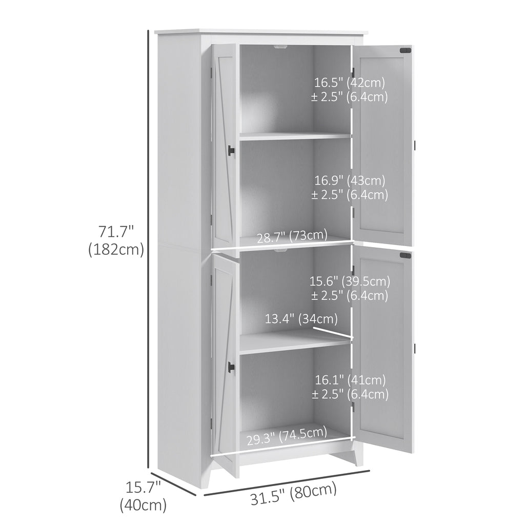 72" Freestanding Storage Cabinet, Kitchen Pantry Cabinet with Doors and Shelves for Dining Room, White