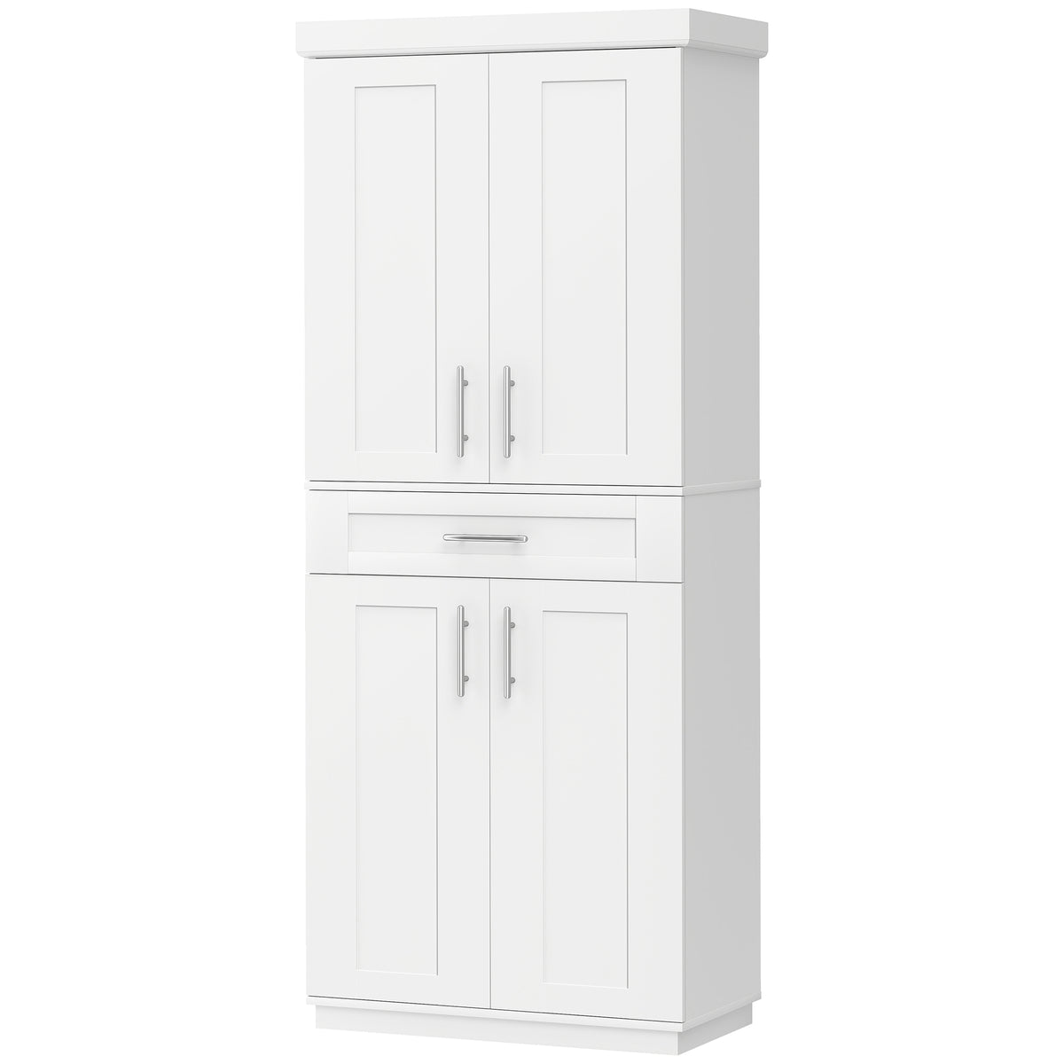 72" Storage Cabinet, Freestanding Kitchen Pantry Cabinet with 4 Doors, Drawer and 3 Adjustable Shelves, White