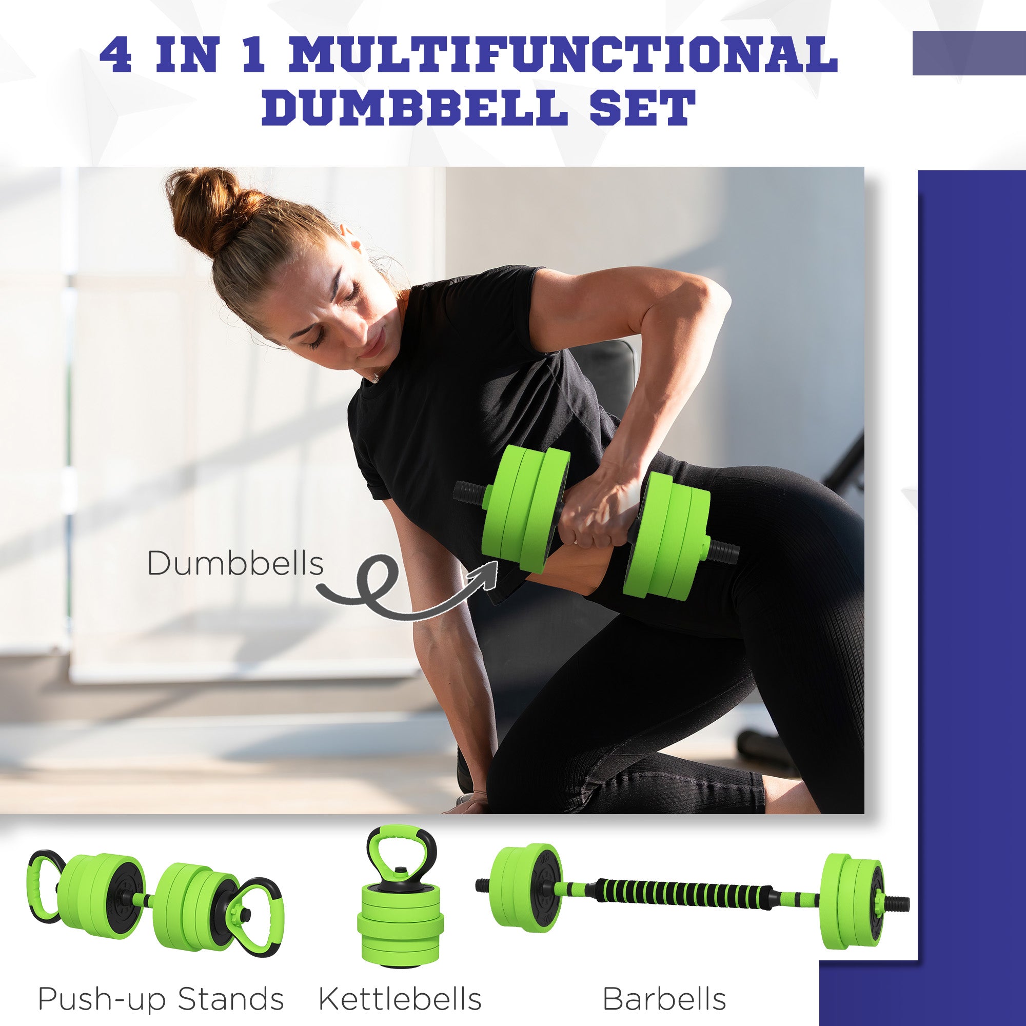 Soozier 66lbs 4-in-1 Adjustable Weight Dumbbell Set, Barbell, Kettlebell, Push Up Stand, Red