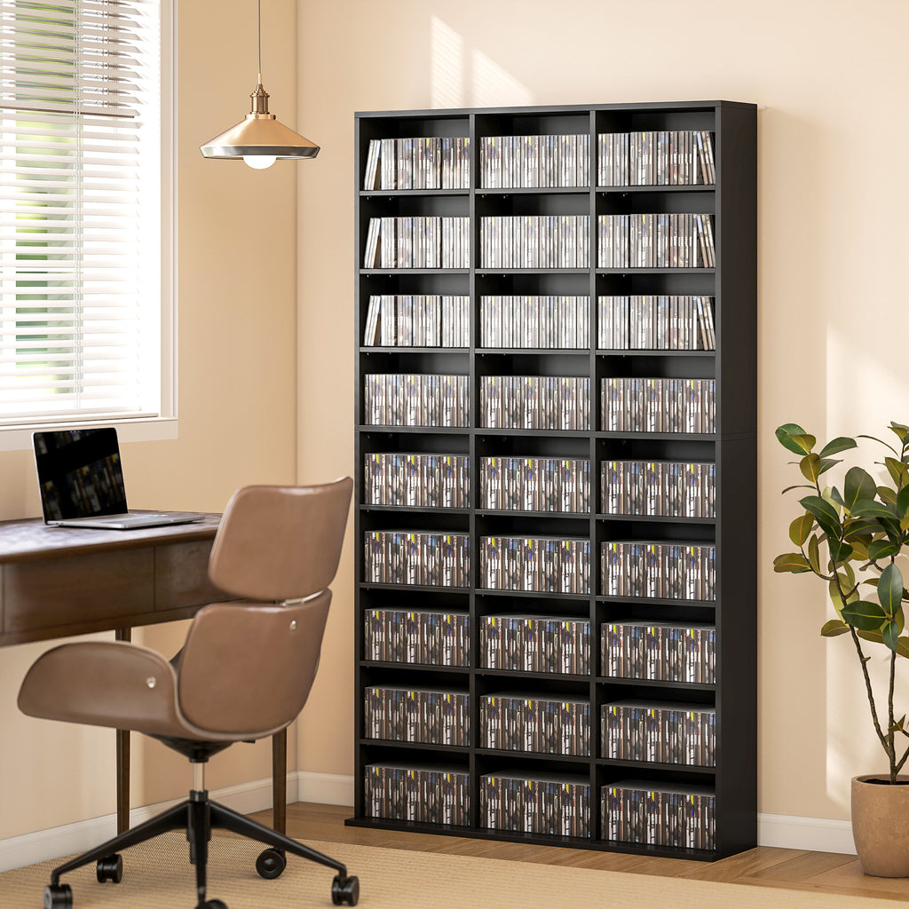 Media Storage Cabinet, 8-Tier DVD Shelf with 18 Adjustable Shelves, Holds 1032 CDs, 594 DVDs or Blu-rays, Black